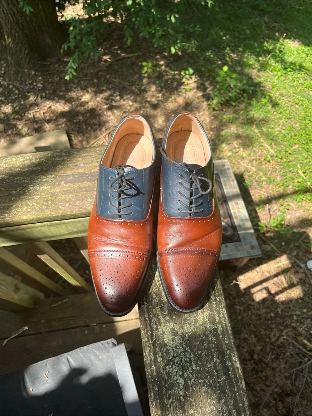 Stacy Adams Two-Tone Brown and Navy Wingtip Derby